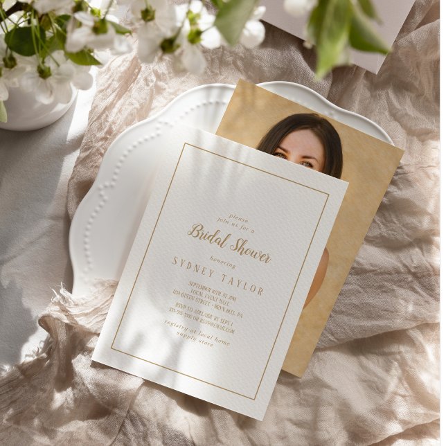 Simple Minimalist|Gold Photo Frame Bridal Shower Invitation (Creator Uploaded)