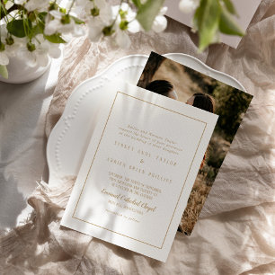 Simple Minimalist Gold Photo Frame Wedding Invitation