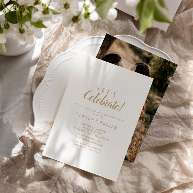 Simple Minimalist|Gold Photo Let's Celebrate Party Invitation (Creator Uploaded)