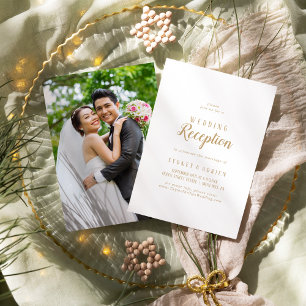 Simple Minimalist Gold Photo Wedding Reception Invitation
