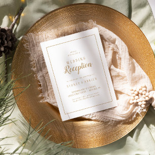 Simple Minimalist Gold Wedding Reception Frame Invitation