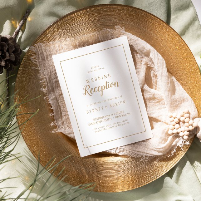 Simple Minimalist|Gold Wedding Reception Frame Invitation (Creator Uploaded)