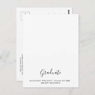 Simple Minimalist Graduation Graduate Thank You Postcard