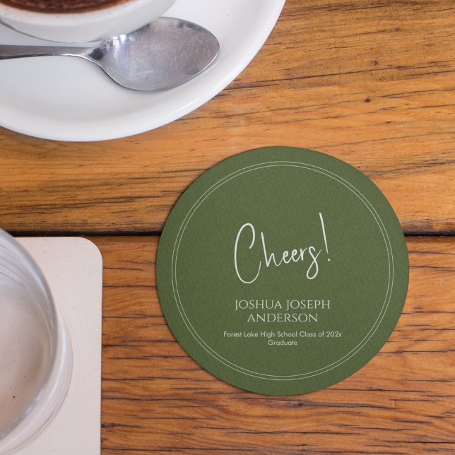 Simple Minimalist Graduation Party Olive Green Round Paper Coaster (Creator Uploaded)
