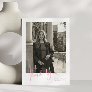 Simple Minimalist Graduation Photo Custom Message Thank You Card