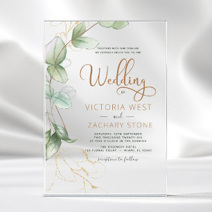 Simple Minimalist Green Leaf Eucalyptus Wedding Acrylic Invitations