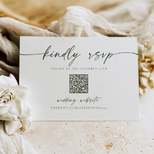 Simple Minimalist Green Olive RSVP QR Code Card