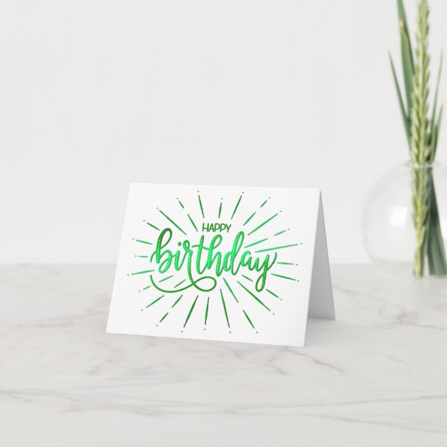 Simple Minimalist Green Spotty Happy Birthday Rays Card (Front)