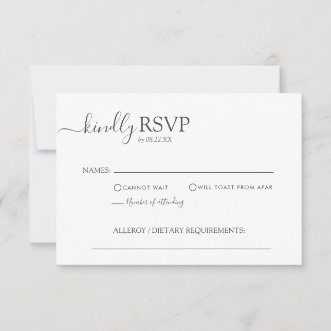 Simple Minimalist Grey Elegant Script Wedding RSVP Card (Front)