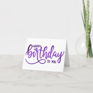 Simple Minimalist Hand lettering Purple Birthday Card