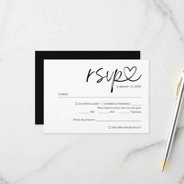 Simple Minimalist Handwritten Script Wedding RSVP Card (Front/Back In Situ)