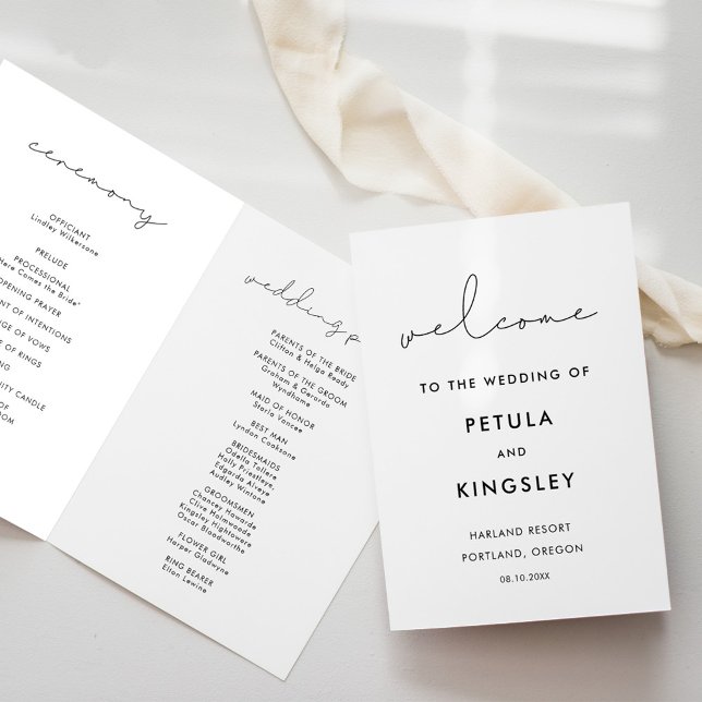 Simple minimalist handwritten wedding folded program (Creator Uploaded)