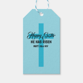 Simple Minimalist Happy Easter Light Blue Cross Gift Tags