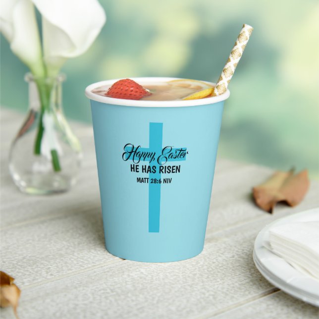 Simple Minimalist Happy Easter Light Blue Cross Paper Cups