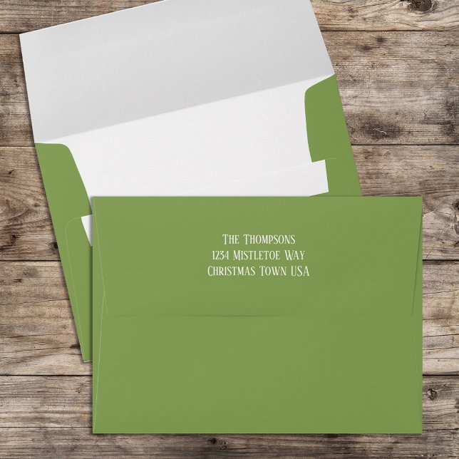 Simple Minimalist Holiday Green Basic  Envelope (Green simple envelope with return address printed on the back flap.)