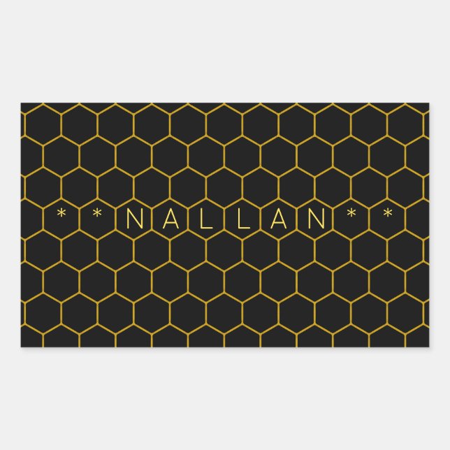 Simple minimalist honeycomb pattern black yellow rectangular sticker (Front)