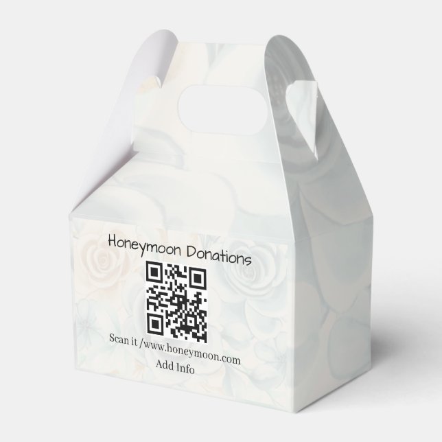 Simple minimalist honeymoon donations wedding q r  favour box (Front Side)