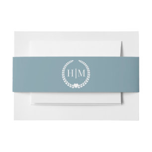 Simple Minimalist Icy Slate Blue Monogram Wedding Invitation Belly Band