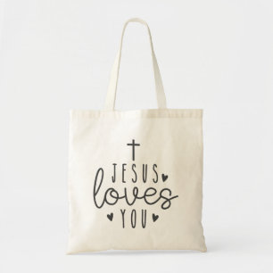 Simple Minimalist Jesus Loves You Tote Bag