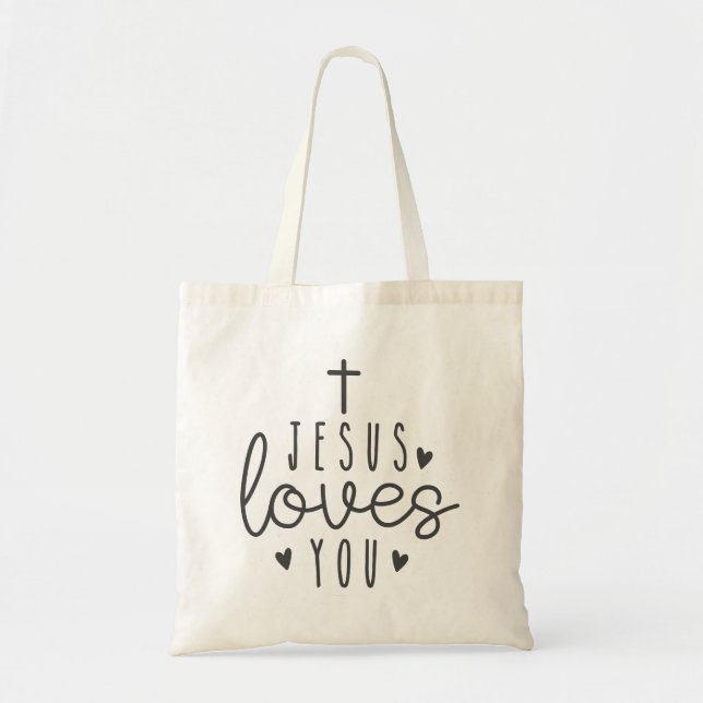 Simple Minimalist Jesus Loves You Tote Bag (Front)