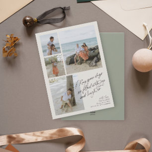 Simple Minimalist Joy Laughter Green Photo Collage Holiday Card