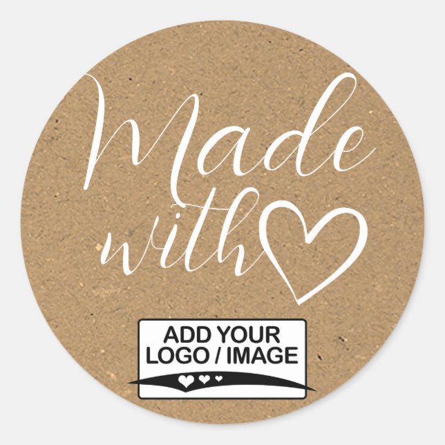 Simple Minimalist Kraft Paper Made With Love Logo Classic Round Sticker (Front)