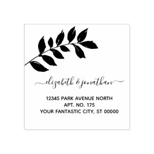 Simple Minimalist Leaf Foliage Return Address Rubber Stamp