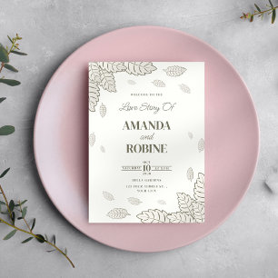 Simple Minimalist Leaves Wedding Invitation