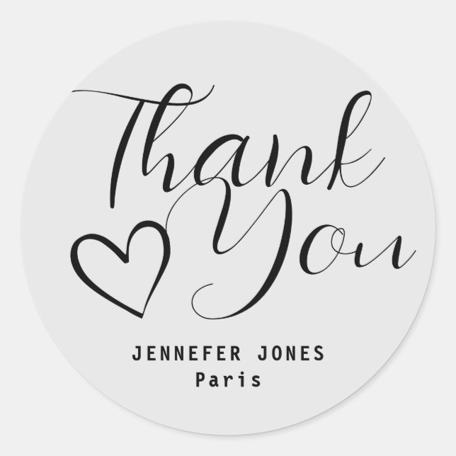 Simple Minimalist Light Grey Calligraphy Heart  Classic Round Sticker (Front)