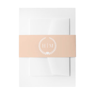 Simple Minimalist Light Pastel Peach Monogram Invitation Belly Band