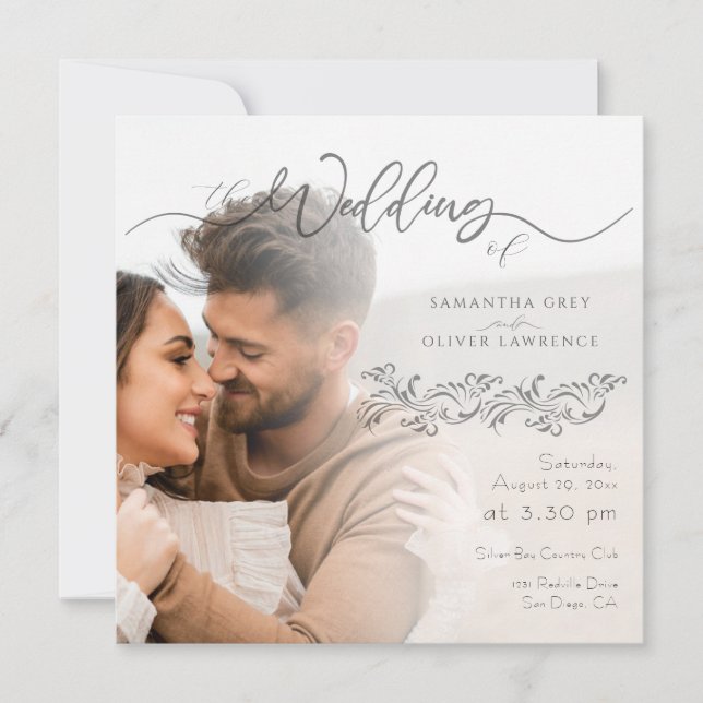 Simple Minimalist Light Photo Wedding Invitation (Front)