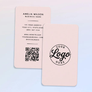 Simple Minimalist Logo QR Code Blush Pink  Business Card