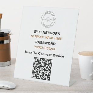 Simple Minimalist Logo QR Code Wifi Details Pedestal Sign