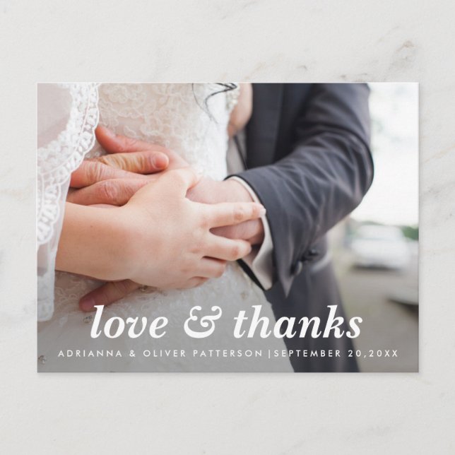 Simple Minimalist Love And Thanks Script Photo Postcard (Front)