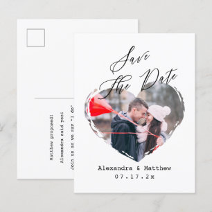 Simple Minimalist Love Heart Photo Script B&W Announcement Postcard