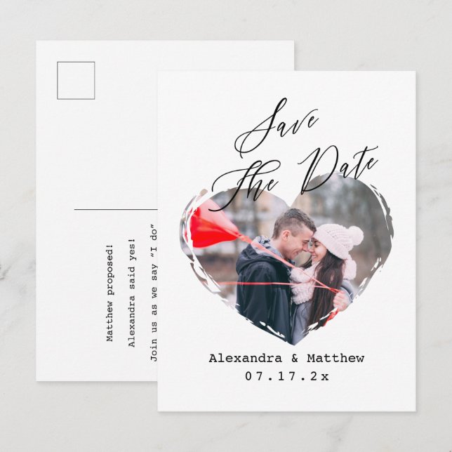 Simple Minimalist Love Heart Photo Script B&W Announcement Postcard (Front/Back)