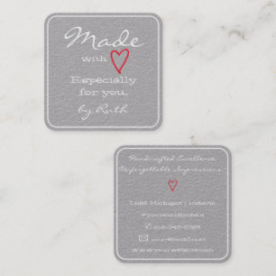 Simple Minimalist Made with Love Red Heart Grey Square Business Card