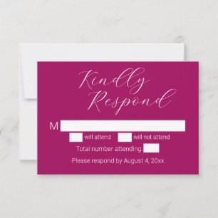 Simple Minimalist Magenta Script Wedding RSVP Card