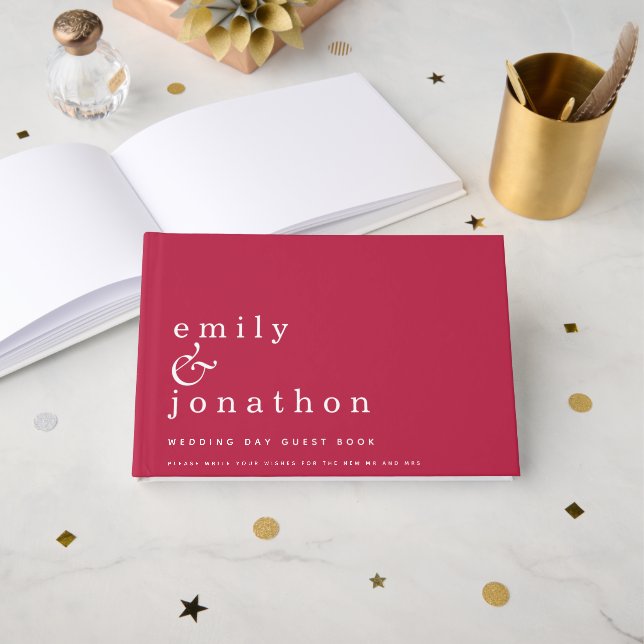 Simple Minimalist Magenta Wedding Guest Book (Front Open)