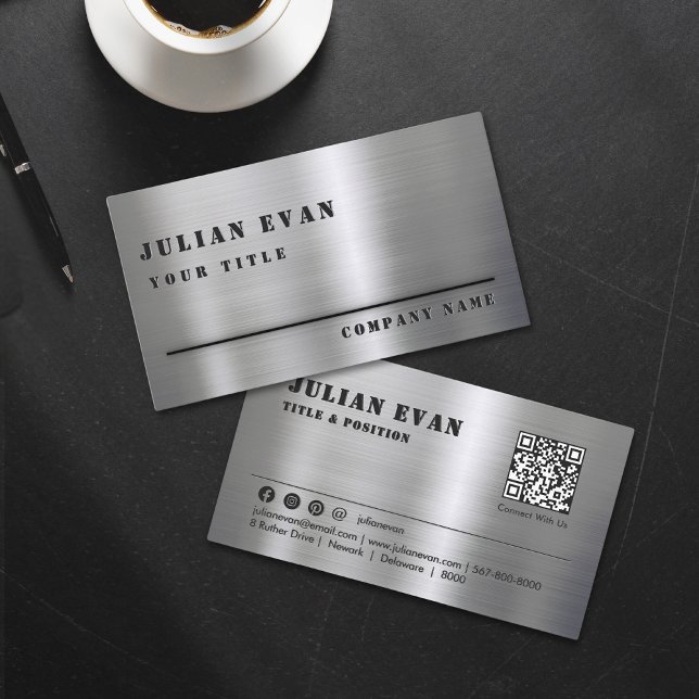 Simple Minimalist Masculine Brushed Metal  Business Card (Simple Minimalist Masculine Brushed Metal Business Card)