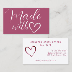 Simple Minimalist Mauve Pink Made With Love Heart Business Card