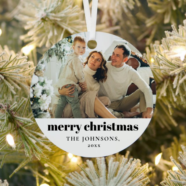 Simple Minimalist Merry Christmas Family Photo Metal Tree Decoration (Insitu)