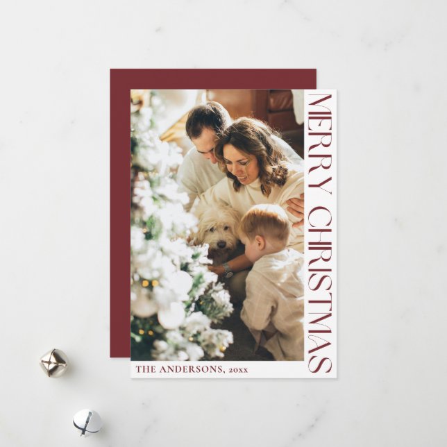 Simple Minimalist Merry Christmas Red Holiday Card (Front/Back In Situ)