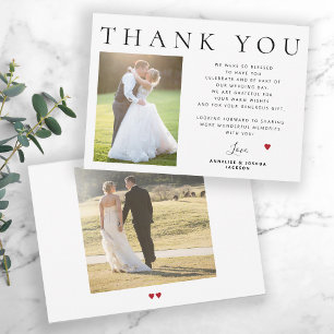 Simple minimalist modern 2 photo wedding thank you card