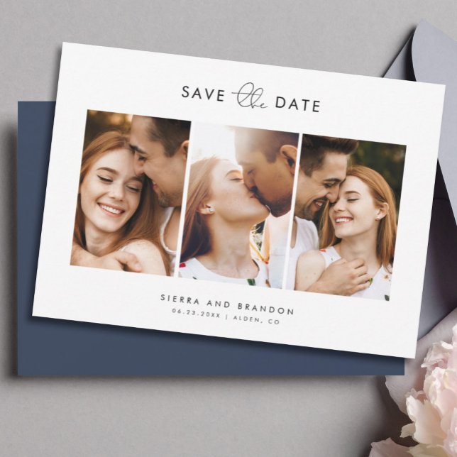 Simple Minimalist Modern 3 Photo Collage Script Save The Date (Creator Uploaded)