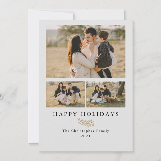Simple Minimalist Modern 3 Photos Collage Holiday  (Front)