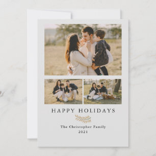 Simple Minimalist Modern 3 Photos Collage Holiday  Card