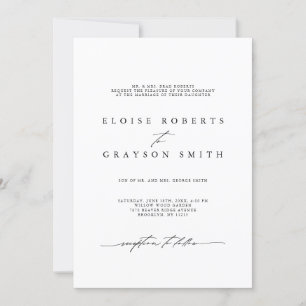 Simple Minimalist Modern Black and White Wedding Invitation