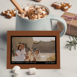 Simple Minimalist Modern Boho Brown 1 Photo Holiday Postcard