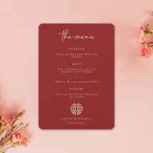 Simple Minimalist Modern Chinese Red Wedding Menu